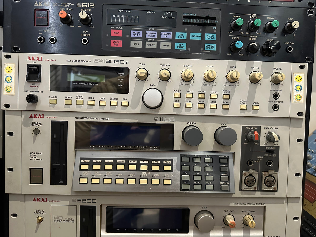 Akai EWI3030m analog sound module in studio rack (shown with other Akai gear)