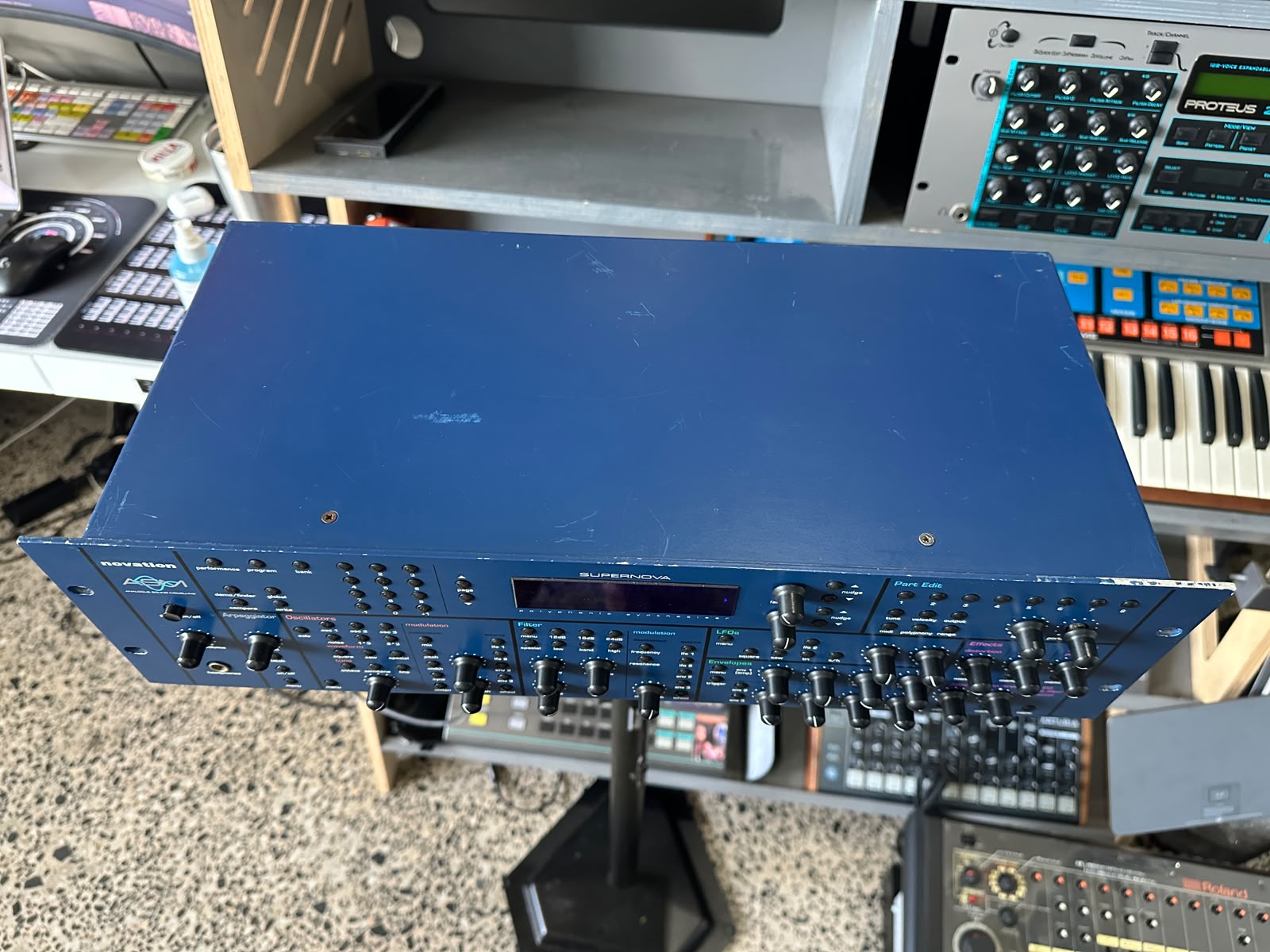 Novation Supernova rack synth, top panel showing cosmetic wear